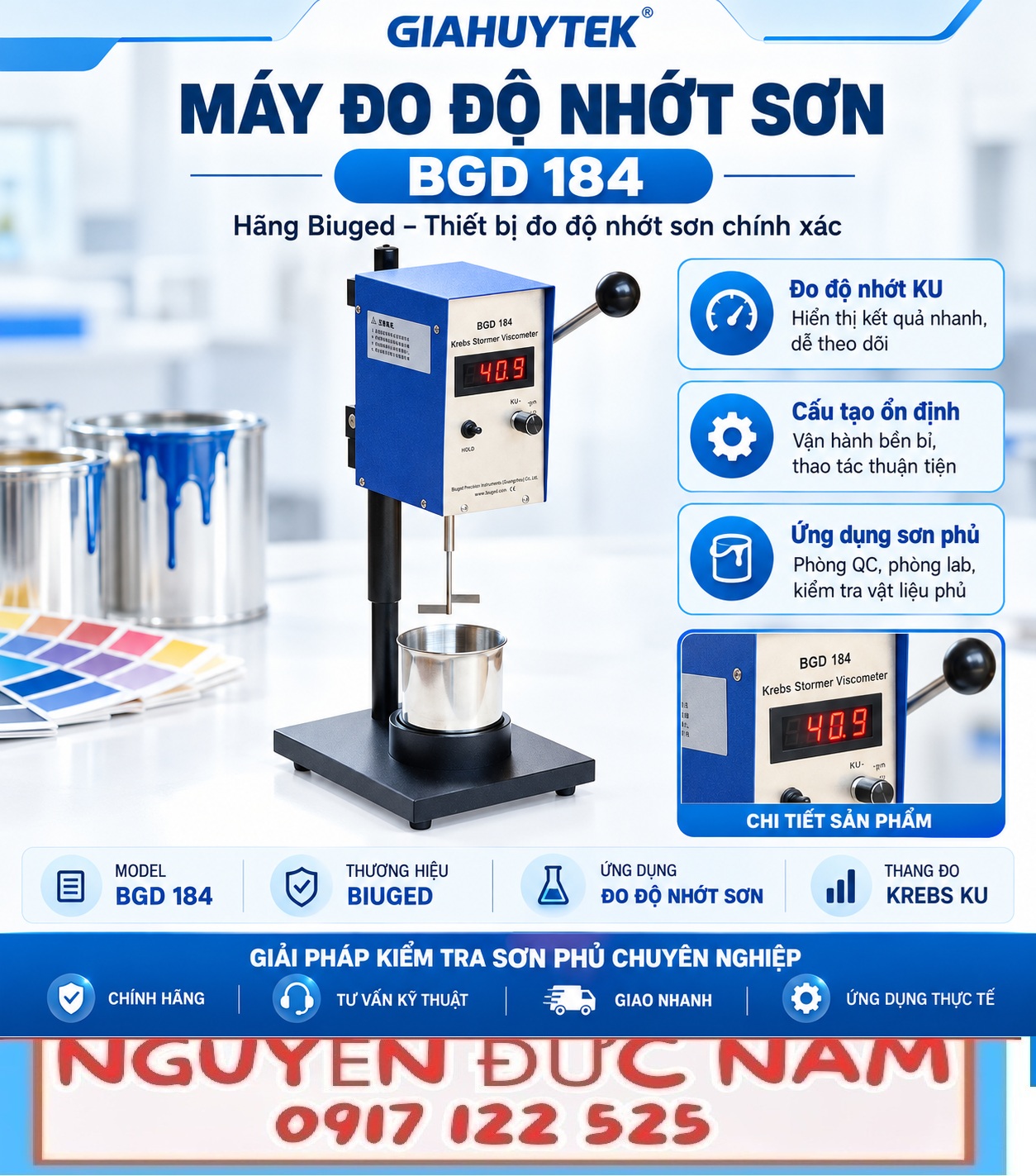 Máy đo độ nhớt sơn Biuged BGD 184 với cánh đo Krebs Stormer và màn hình số
